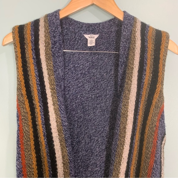 Woolrich shetland Wool Stripped Waist Cardigan Vest Multicolor Fringe Large - Picture 4 of 11